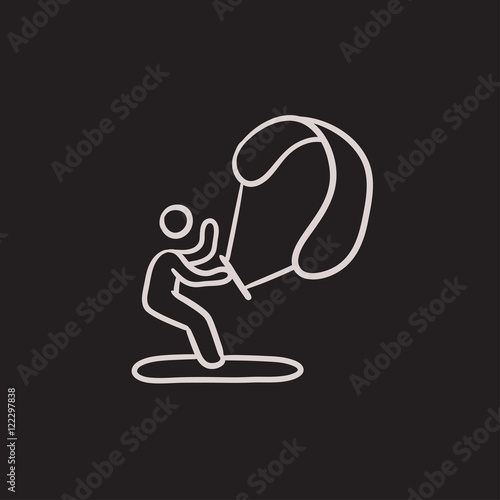 Kite surfing sketch icon.
