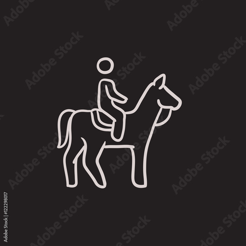Horse riding sketch icon.