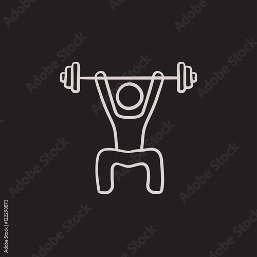 Man exercising with barbell sketch icon.