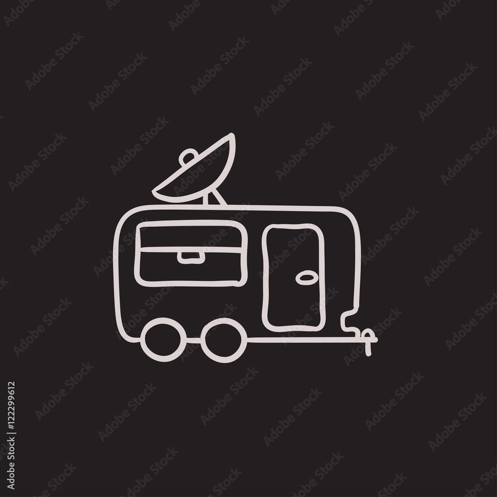 Caravan with satellite dish sketch icon. Caravan with satellite dish sketch icon.