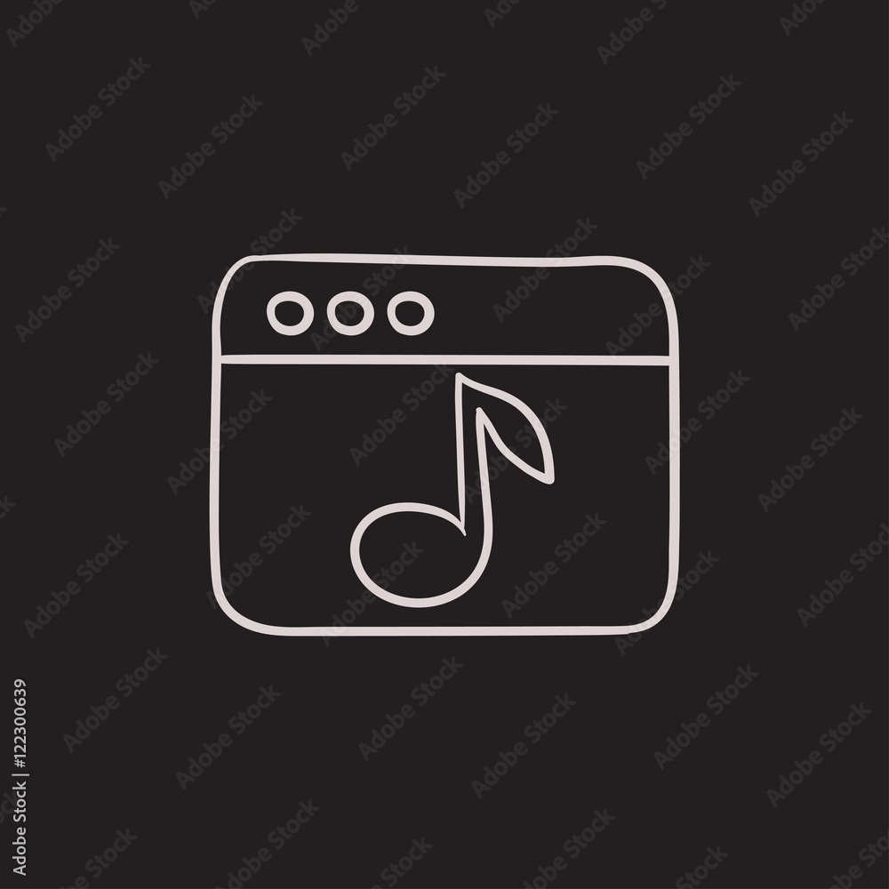 Browser window with music note sketch icon. Browser window with music note sketch icon.