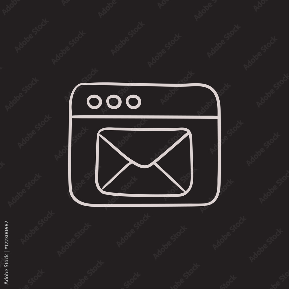Browser window with electronic mail sketch icon. Browser window with electronic mail sketch icon.