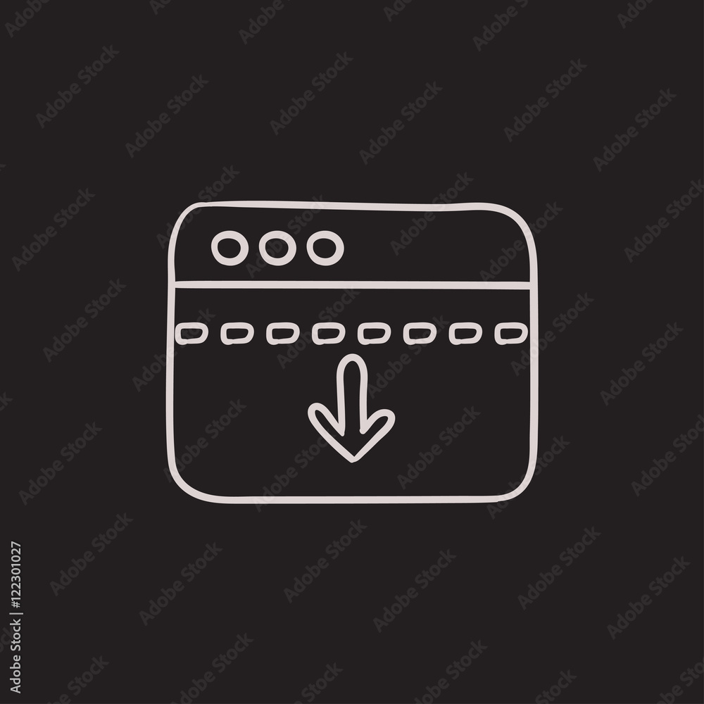 Browser window with arrow down sketch icon. Browser window with arrow down sketch icon.