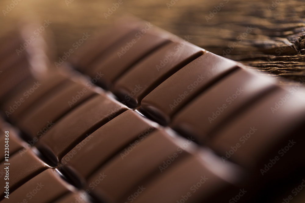 Obraz premium Bars Chocolate , candy sweet, dessert food on wooden background