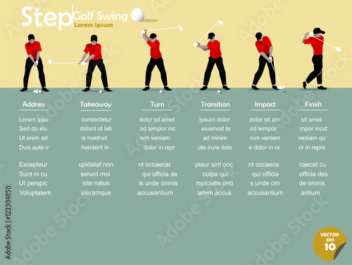 beautiful infographic flat design of the step of golf swing with copy space photo