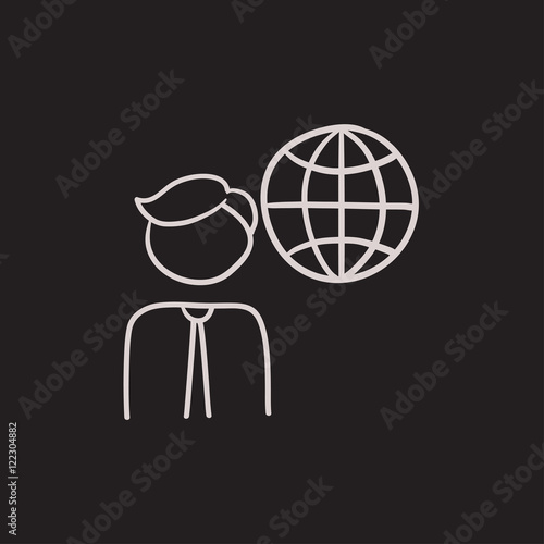 Man with globe sketch icon.
