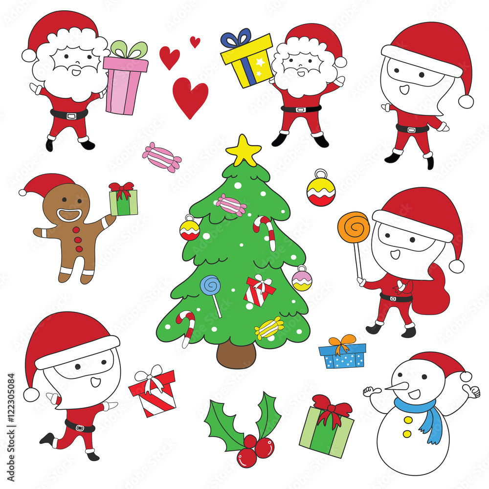 Santa Claus,cookie Christmas,Snowman and Christmas tree vector s