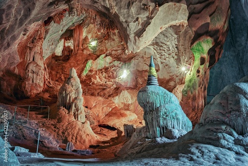 beautiful cave with stalactites and stalagmites photo