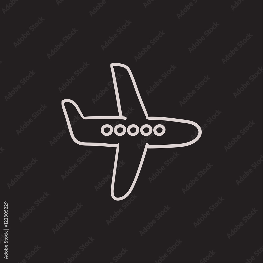 Flying airplane sketch icon.