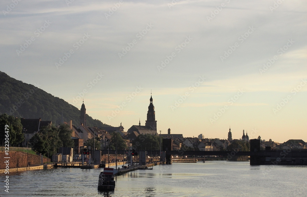Riverside scenic view of river Neckar in Heidelberg, Germany