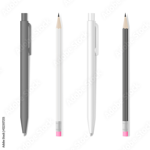 Set of realistic pens and pencils mockup