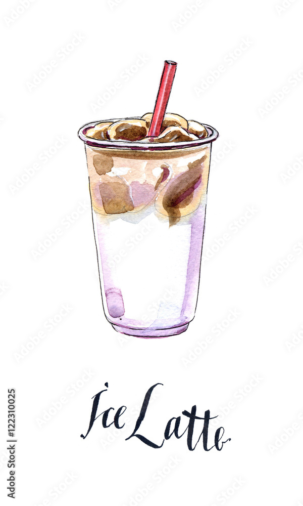 Premium Vector  A cup of iced coffee with a straw in it