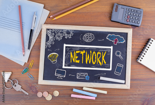 Network Connection Internet Online Technology Concept. Chalkboar