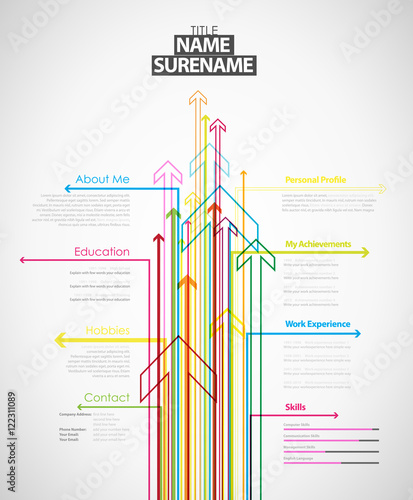 Creative cv template with colorful arrows - light version.