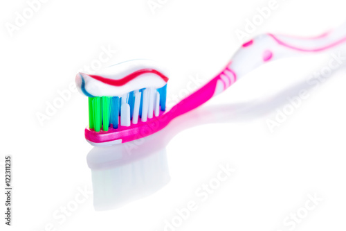toothbrush with toothpaste close-up