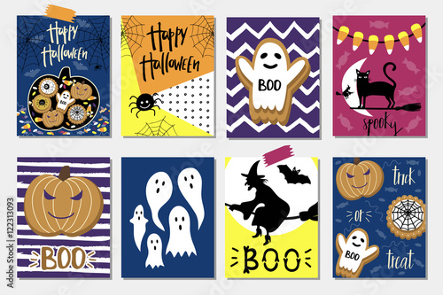 Halloween Cards set. Template for Party card, Greeting Scrapbooking, Congratulations, Invitations, Stickers.