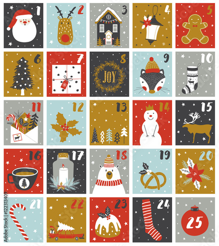 Advent calendar. Christmas poster.