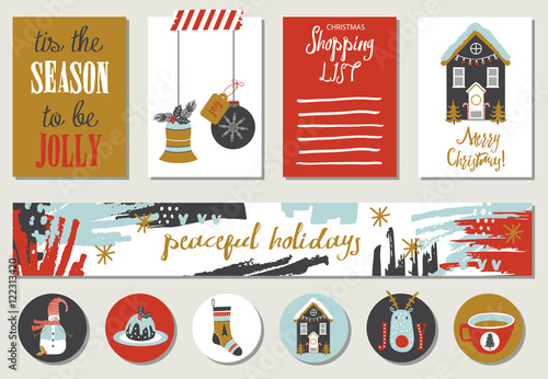 Set of Christmas creative journaling cards, banner, stickers and tags.