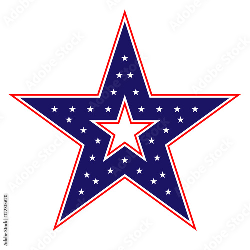 American star sign. Blue and red icon, isolated on white background. Patriotic object. Vintage graphics. National design element. Symbol of 4th july, patriotism, democracy. Vector illustration