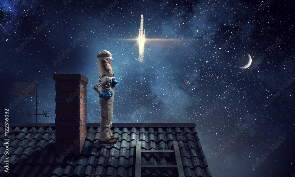 Fototapeta premium I will become astronaut and fly to space . Mixed media