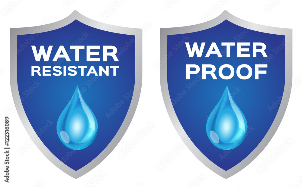 Water resistant and water proof logo , icon and vector . blue Water version  Stock Vector