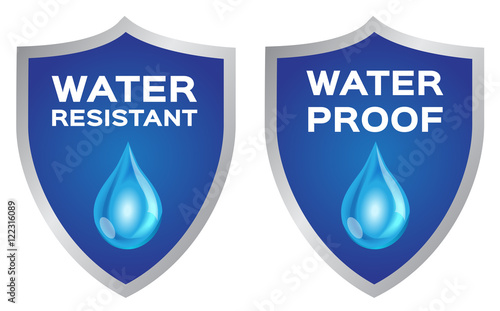 Water resistant and water proof logo , icon and vector . blue Water version