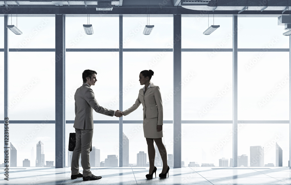 Business partners handshake . Mixed media Business partners handshake . Mixed media