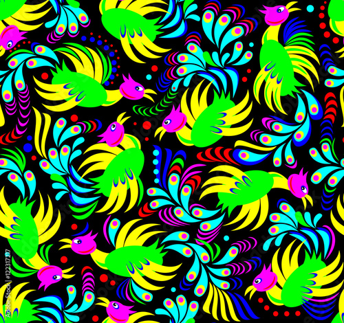 Seamless pattern with fairyland birds, vector image.