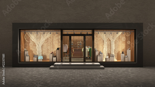 store  night exterior, 3d illustration