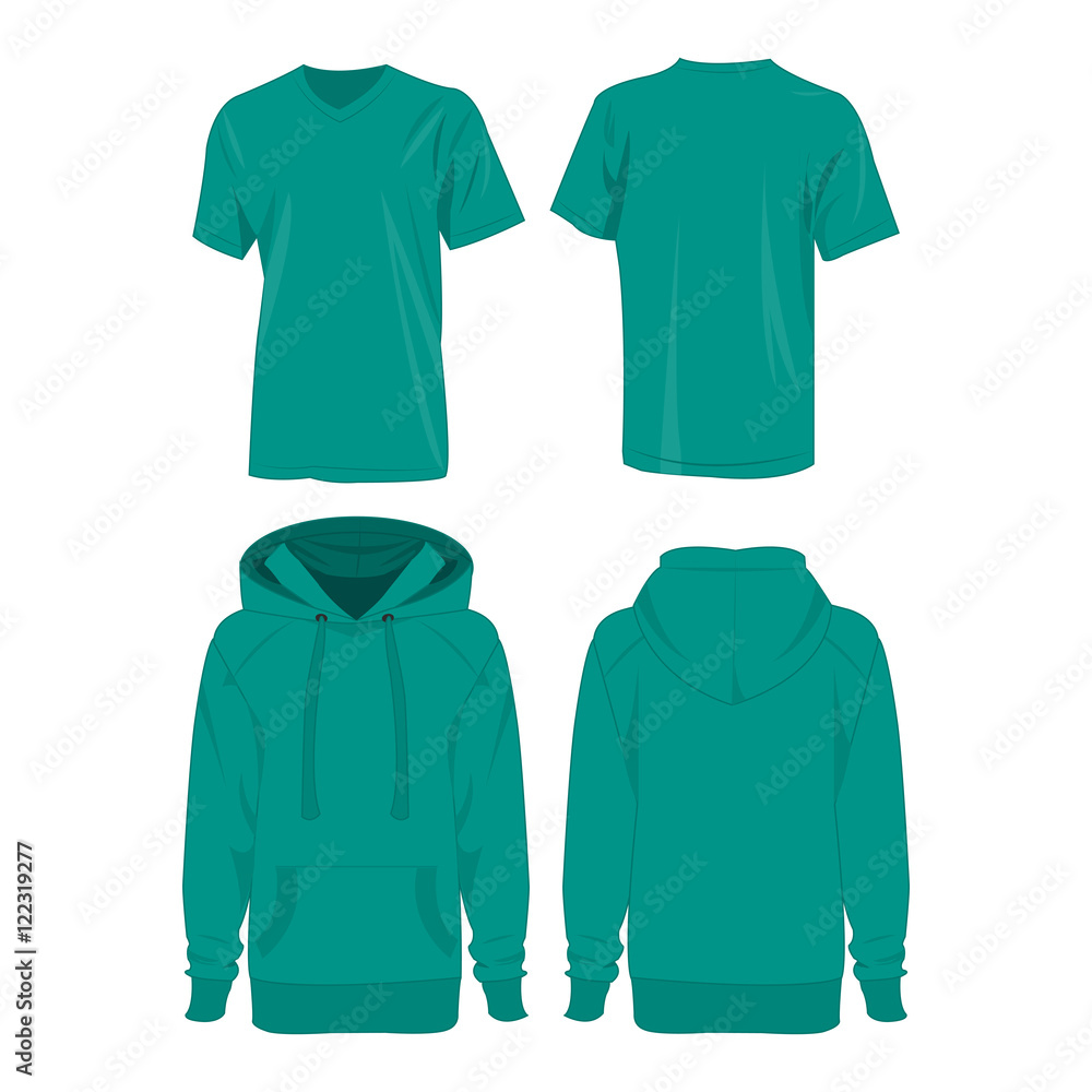 Teal hoodie and t-shirt isolated vector set Teal hoodie and t-shirt isolated vector set