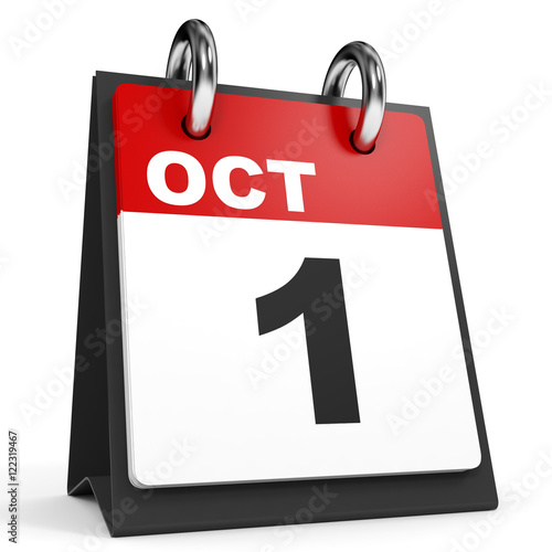 October 1. Calendar on white background.