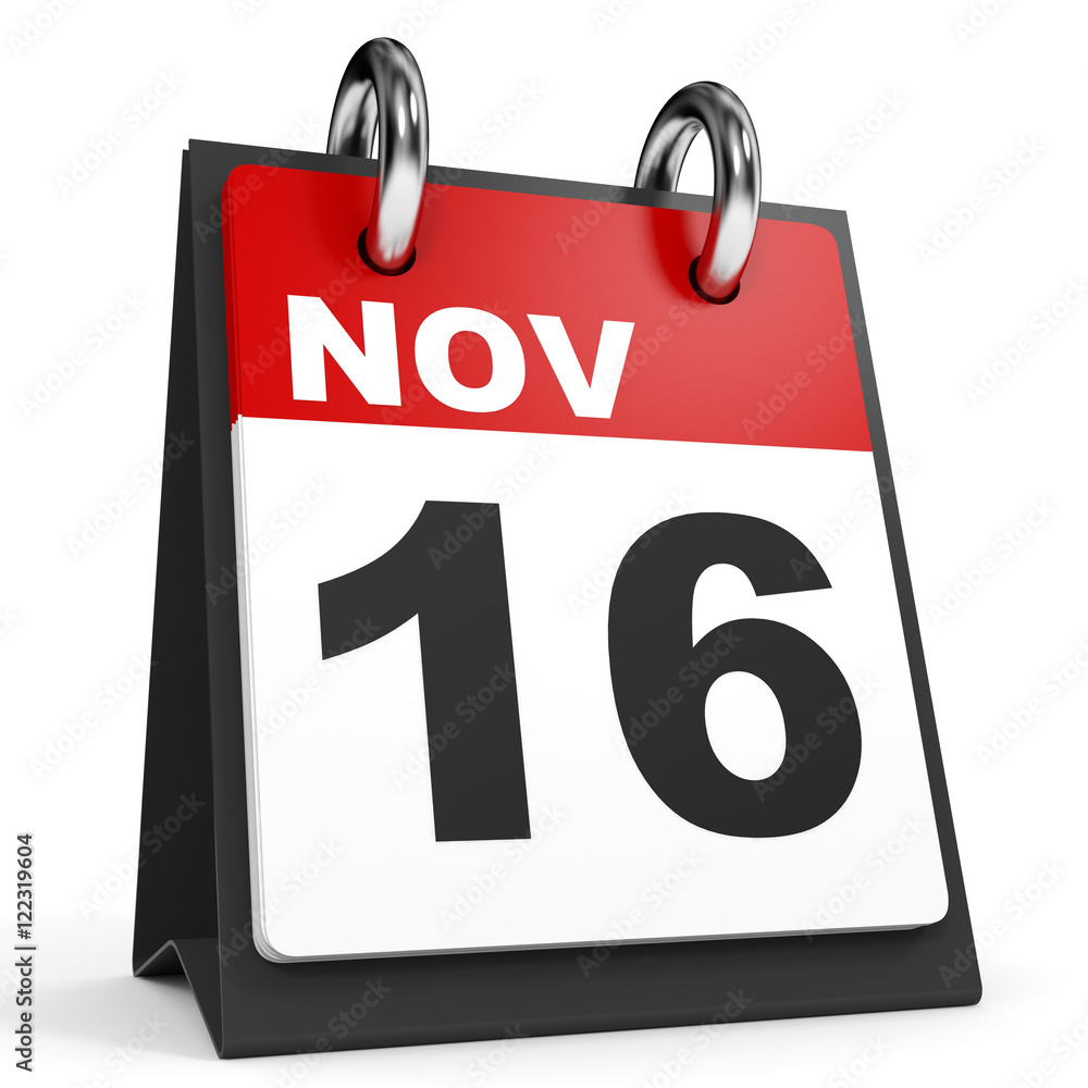Fototapeta premium November 16. Calendar on white background.