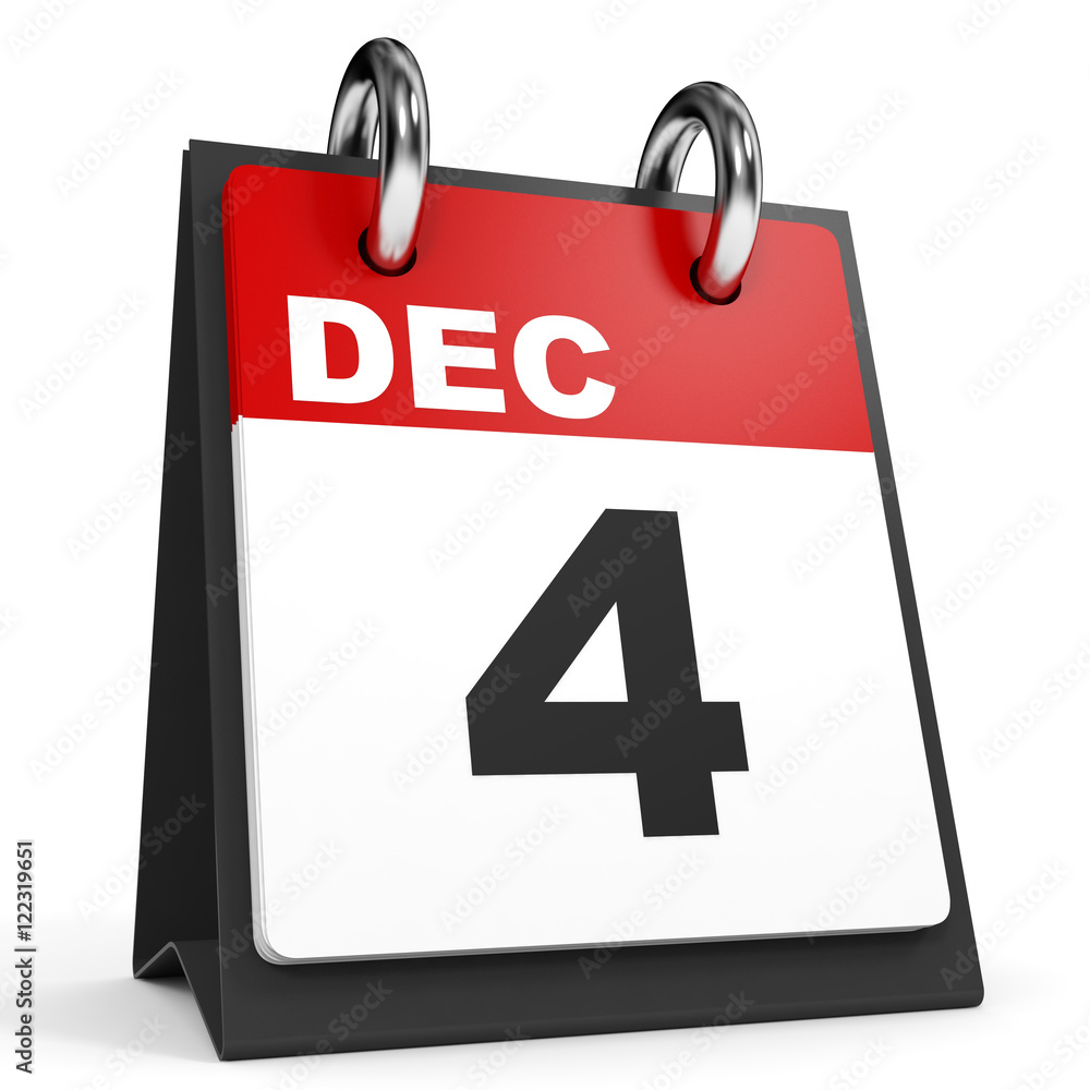 December 4. Calendar on white background. December 4. Calendar on white background.