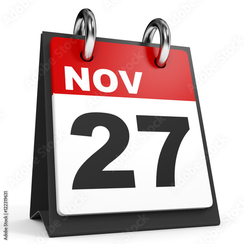 November 27. Calendar on white background.