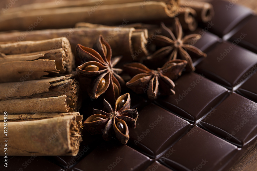 Cinnamon and anise, Dark chocolate with candy sweet Cinnamon and anise, Dark chocolate with candy sweet
