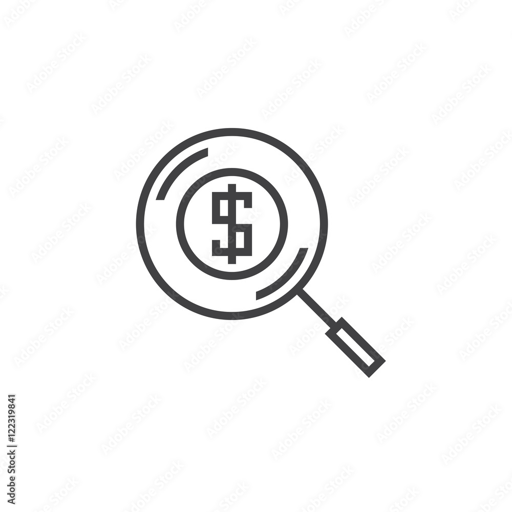 money search line icon, find funding outline vector sign, linear pictogram isolated on white, logo illustration
