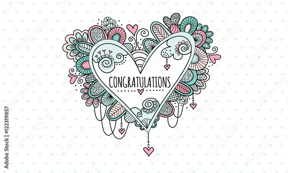Congratulations Heart Hand Drawn Doodle Vector
Heart doodle illustration with the word congratulations in the centre of a heart and surrounded by hearts, swirls, beads and abstract shapes. Congratulations Heart Hand Drawn Doodle Vector
Heart doodle illustration with the word congratulations in the centre of a heart and surrounded by hearts, swirls, beads and abstract shapes.