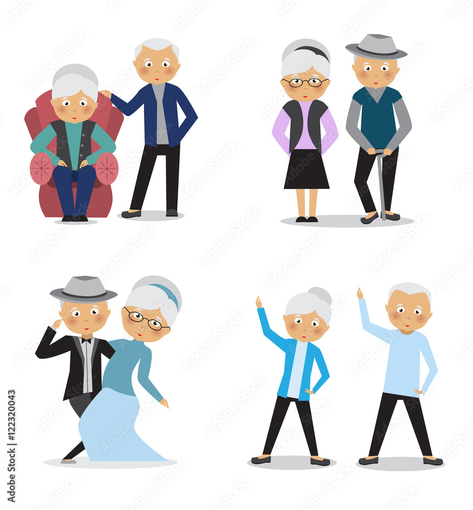 Older people in different costumes.