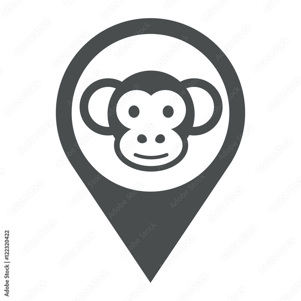 Icono plano localizacion cabeza de mono gris Icono plano localizacion cabeza de mono gris