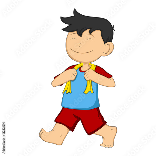 Boy with towel smiling happy cartoon