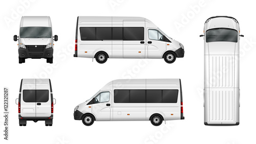Cargo van vector illustration on white. City commercial minibus template. Isolated delivery vehicle. Separate groups and layers. photo