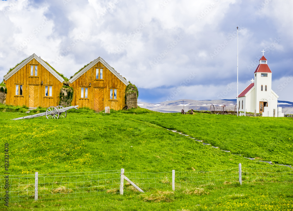 Turf covered houses at Modrudalur, North Iceland Turf covered houses at Modrudalur, North Iceland
