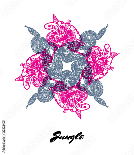 Jungle mood engraved fractal outlet composition with Boa Constrictor snake