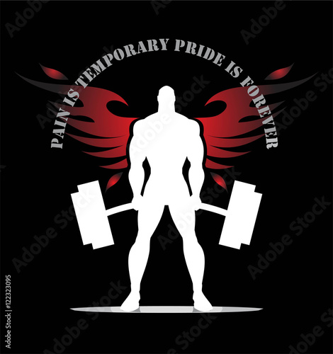 Winged Body builder. Full body Silhouette of Bodybuilder fitness model illustration,