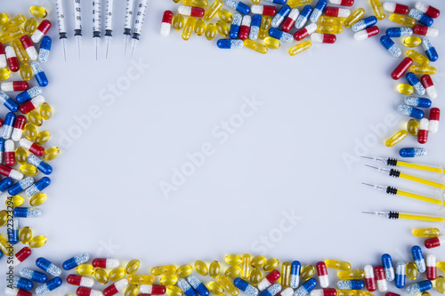 Medicine frame, Close up of Pills, Tablets, Capsule, Medical bac