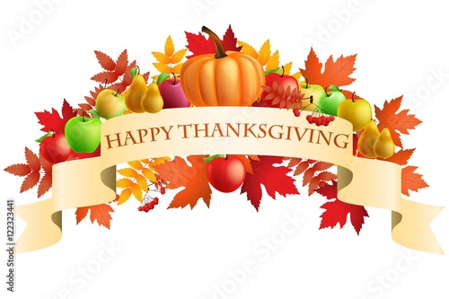 illustration of Thanksgiving celebration banner with maple leaf