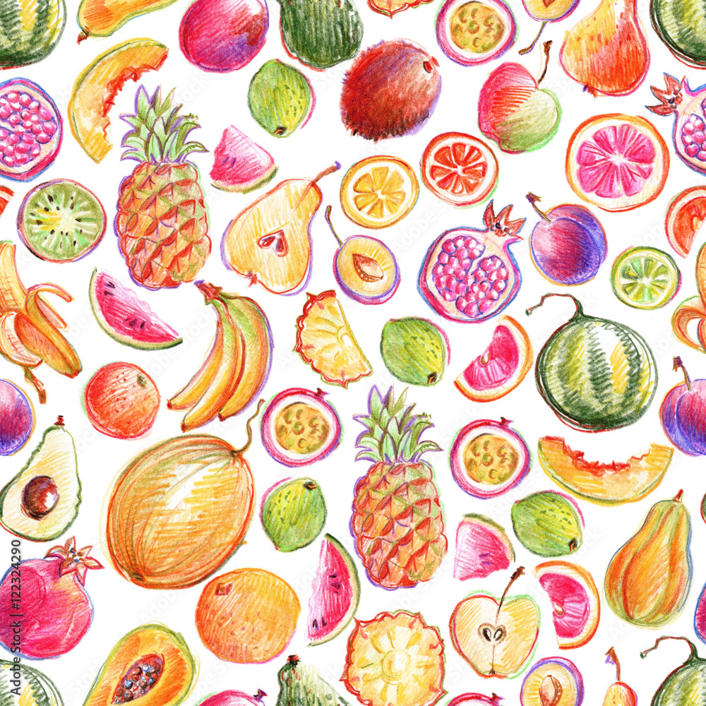 Naklejka Wzór z ręcznie rysowane jasne stylowe owoce