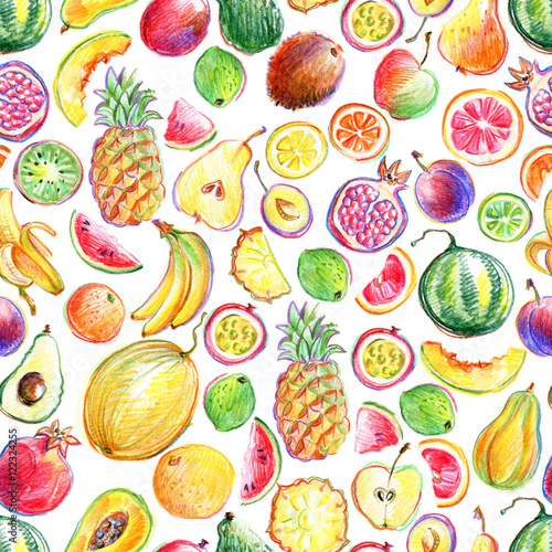 Fototapeta Naklejka Na Ścianę i Meble -  Seamless pattern with hand drawn bright stylish fruits