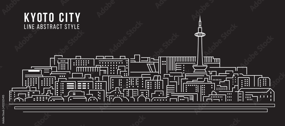 Fototapeta premium Cityscape Budynek Grafika liniowa Projekt ilustracji wektorowych - miasto Kioto