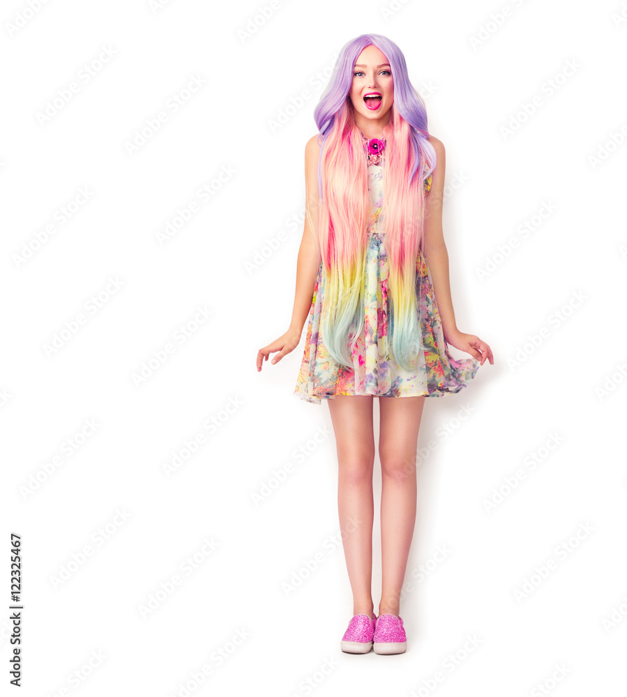 Beautiful young woman with a long colorful hair. Full length portrait Beautiful young woman with a long colorful hair. Full length portrait